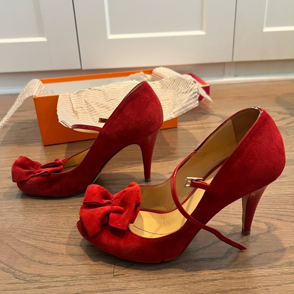 Kate Spade Red Suede Bow Heels - Picture 1 of 8